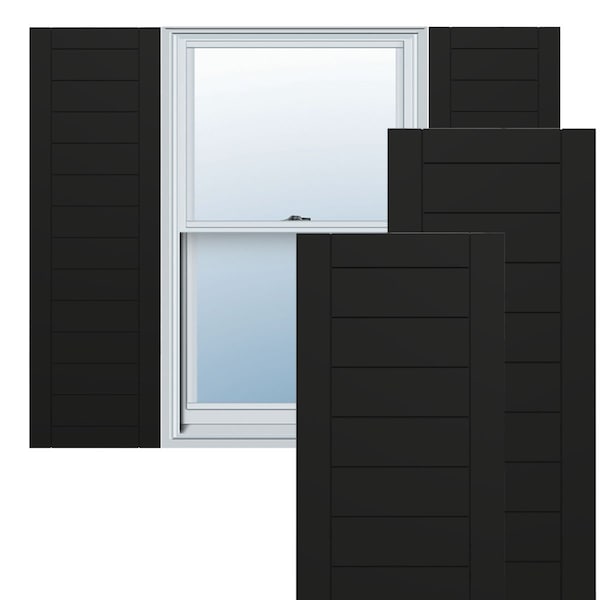 Ekena Millwork True Fit PVC Horizontal Slat Framed Modern Style Fixed Mount Shutters, Black, 15W x 54H, PR - TFP001HF15X054BL