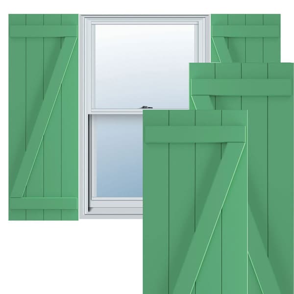 Ekena Millwork True Fit PVC, Four Board Joined Board-n-Batten Shutters w/Z-Bar, Lilly Pads , 21 1/2W x 32H, PR - TFP102BBF21X032LP