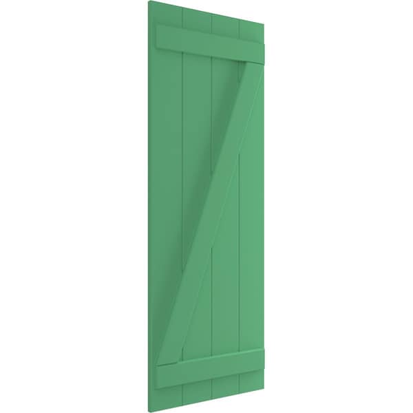Ekena Millwork True Fit PVC, Four Board Joined Board-n-Batten Shutters w/Z-Bar, Lilly Pads , 21 1/2W x 32H, PR - TFP102BBF21X032LP