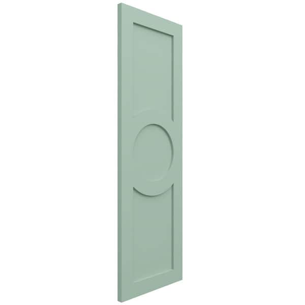 Ekena Millwork True Fit PVC Center Circle Arts & Crafts Fixed Mount Shutters, Seaglass, 18W x 55H, PR - TFP001AC18X055SG