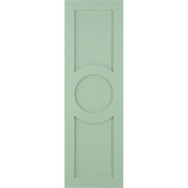 Ekena Millwork True Fit PVC Center Circle Arts & Crafts Fixed Mount Shutters, Seaglass, 18W x 55H, PR - TFP001AC18X055SG