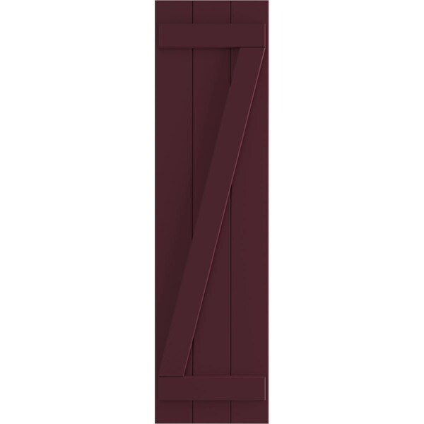 Ekena Millwork True Fit PVC, Three Board Joined Board-n-Batten Shutters w/Z-Bar, Wine Red , 16 1/8W x 25H, PR - TFP102BBF16X025WR