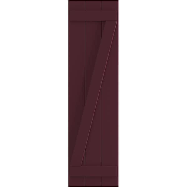 Ekena Millwork True Fit PVC, Three Board Joined Board-n-Batten Shutters w/Z-Bar, Wine Red , 16 1/8W x 25H, PR - TFP102BBF16X025WR