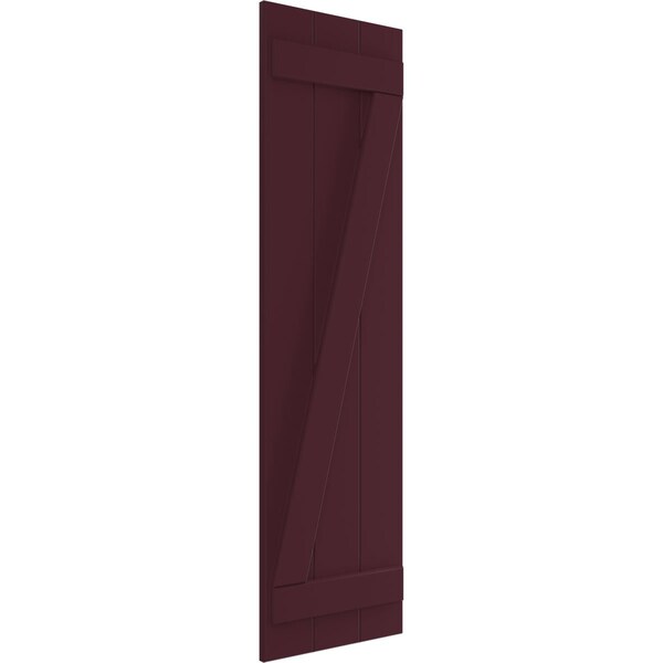 Ekena Millwork True Fit PVC, Three Board Joined Board-n-Batten Shutters w/Z-Bar, Wine Red , 16 1/8W x 25H, PR - TFP102BBF16X025WR