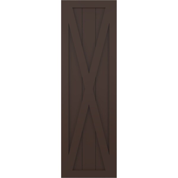 Ekena Millwork True Fit PVC Single X-Board Farmhouse Fixed Mount Shutters, Raisin Brown, 18W x 59H, PR - TFP001FH18X059TB