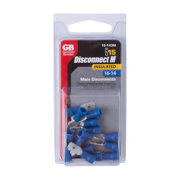 Desconexión Gardner Bender M, 16-14 AWG, 0.250" Tab, Azul - Paquete de 15 - 15-143M