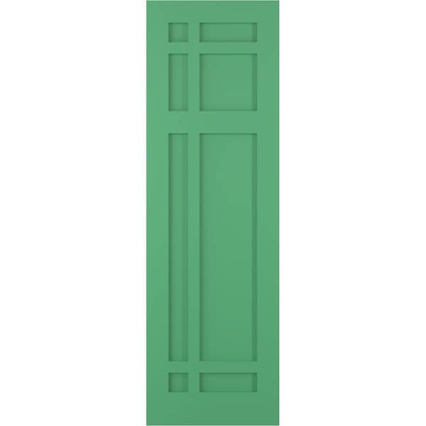 Ekena Millwork True Fit PVC San Juan Capistrano Mission Style Fixed Mount Shutters, Lilly Pads, 18W x 48H, PR - TFP001SJ18X048LP
