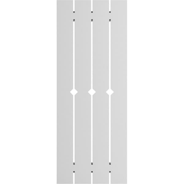 Ekena Millwork True Fit PVC, Four Board Spaced Board-n-Batten Shutters w/Diamond Cutout, Unfinished, 23W x 99H, PR - TFP101SD23X099UN