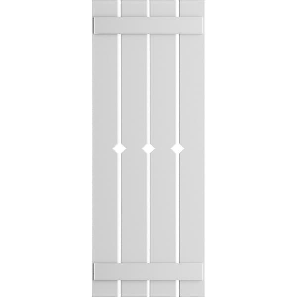 Ekena Millwork True Fit PVC, Four Board Spaced Board-n-Batten Shutters w/Diamond Cutout, Unfinished, 23W x 99H, PR - TFP101SD23X099UN