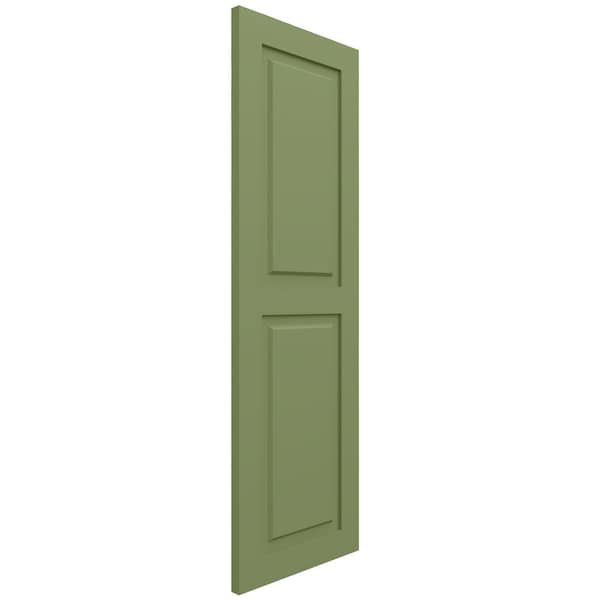 Ekena Millwork True Fit PVC Two Equal Raised Panel Shutters, Moss Green, 15W x 74H, PR - TFP101RPF15X074MG