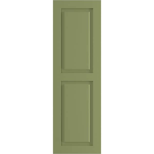 Ekena Millwork True Fit PVC Two Equal Raised Panel Shutters, Moss Green, 15W x 74H, PR - TFP101RPF15X074MG