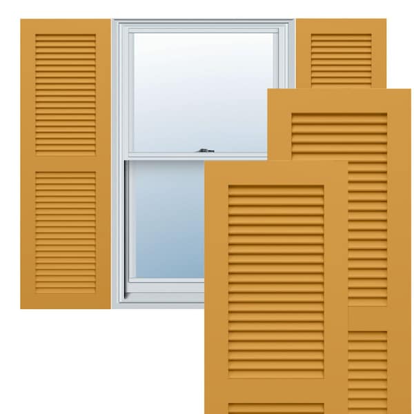 Ekena Millwork True Fit PVC, Two Equal Louver Shutters, Turmeric, 15W x 34H, PR - TFP101LVF15X034TU