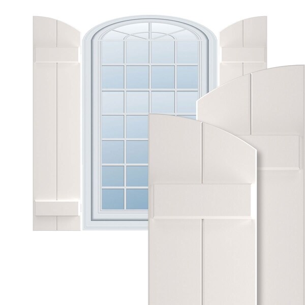Ekena Millwork True Fit PVC, Two Board Elliptical Top Joined Board-n-Batten Shutters, Unfinished, 10 3/4W x 73H, PR - TFP101BE11X073UN