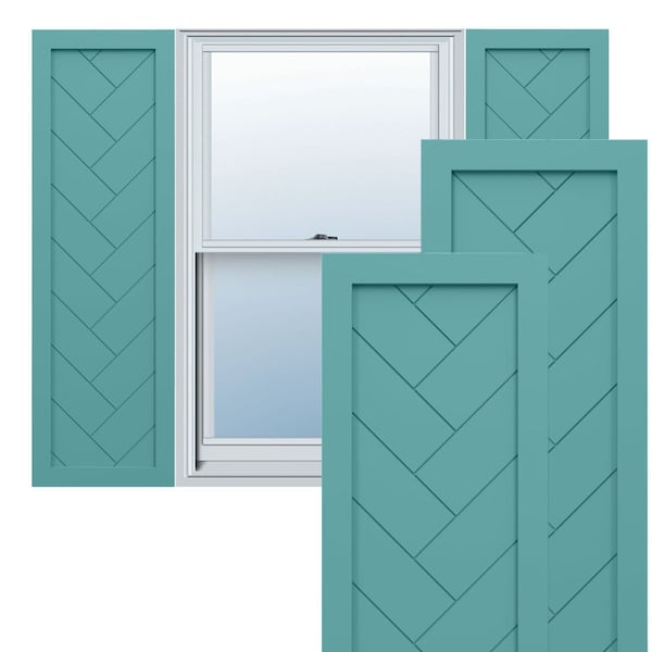 Ekena Millwork True Fit PVC Single Panel Herringbone Modern Style Fixed Mount Shutters, Pure Turquoise, 18"W x 63"H - TFP001HB18X063PT