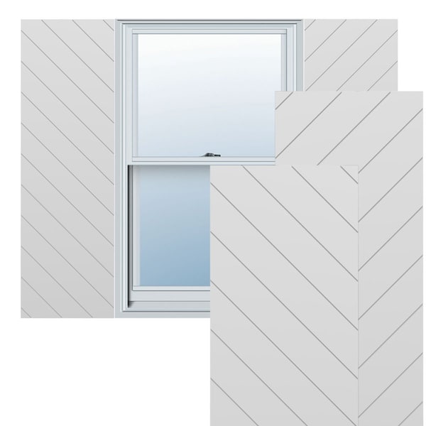 Ekena Millwork 12W x 51H True Fit PVC Diagonal Slat Modern Style Fixed Mount Shutters, White, PR - TFP001DG12X051WH