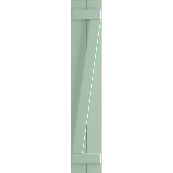 Ekena Millwork True Fit PVC, Two Board Joined Board-n-Batten Shutters w/Z-Bar, Seaglass , 10 3/4W x 61H, PR - TFP102BBF11X061SG