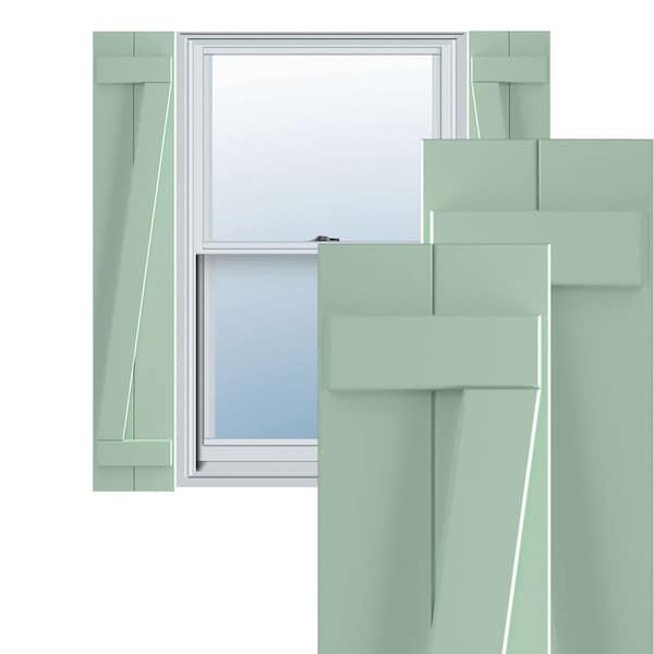 Ekena Millwork True Fit PVC, Two Board Joined Board-n-Batten Shutters w/Z-Bar, Seaglass , 10 3/4W x 61H, PR - TFP102BBF11X061SG