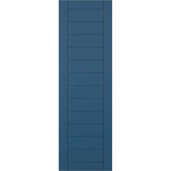 Ekena Millwork True Fit PVC Horizontal Slat Framed Modern Style Fixed Mount Shutters, Sojourn Blue, 15W x 54H, PR - TFP001HF15X054HB