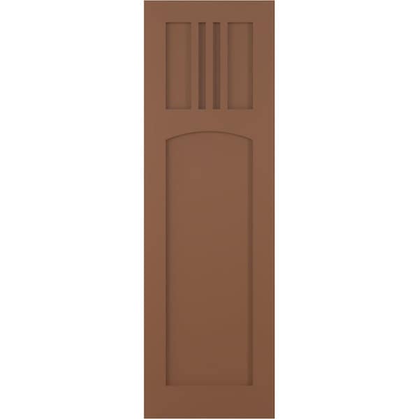 Ekena Millwork True Fit PVC San Miguel Mission Style Fixed Mount Shutters, Burnt Toffee, 15W x 71H, PR - TFP001SM15X071BT