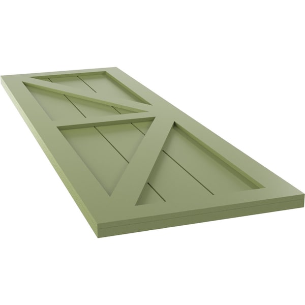 Ekena Millwork True Fit PVC Two Equal Panel Farmhouse Fixed Mount Shutters w/ Z-Bar, Moss Green , 15W x 52H, PR - TFP102FH15X052MG