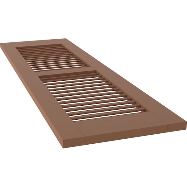 Ekena Millwork 18W x 67H Americraft Two Equal Louver Exterior Real Wood Shutters, Burnt Toffee, PR - RW101LV18X67BTH