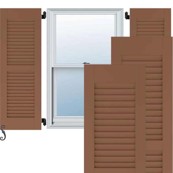 Ekena Millwork 18W x 67H Americraft Two Equal Louver Exterior Real Wood Shutters, Burnt Toffee, PR - RW101LV18X67BTH