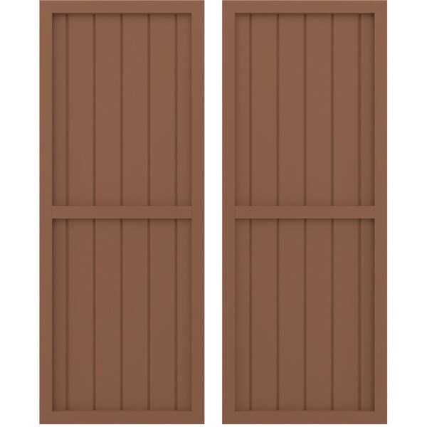 Ekena Millwork Americraft 6-Board Exterior Wood 2 Equal Panel Framed Board-n-Batten Shutters, ARW101BF621X72BTH, PR - ARW101BF621X72BTH