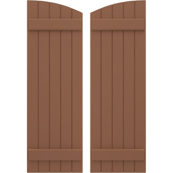 Ekena Millwork Americraft 5-Board (2 Batten) Wood Joined Board-n-Batten Shutters w/Ellipt Top, ARW101BE518X35BTH, PR - ARW101BE518X35BTH