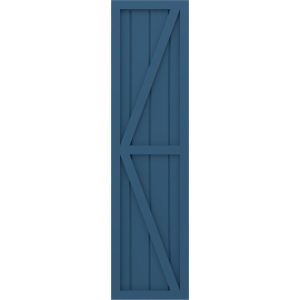 Ekena Millwork Americraft 4-Board Wood 2 Equal Panel Frmd Board-n-Batten Shutters w/Dubl Z-Bar, ARW102BF414X66HBH, PR - ARW102BF414X66HBH