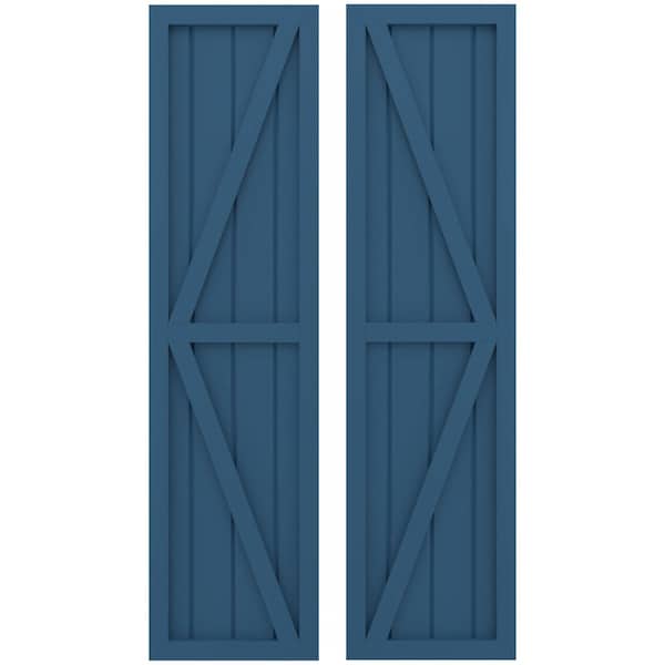 Ekena Millwork Americraft 4-Board Wood 2 Equal Panel Frmd Board-n-Batten Shutters w/Dubl Z-Bar, ARW102BF414X66HBH, PR - ARW102BF414X66HBH