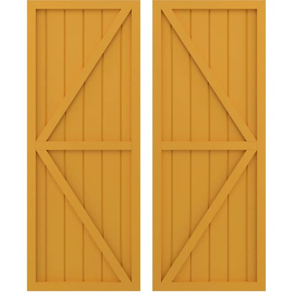 Ekena Millwork Americraft 6-Board Wood 2 Equal Panel Frmd Board-n-Batten Shutters w/Dubl Z-Bar, ARW102BF621X33TUH, PR - ARW102BF621X33TUH