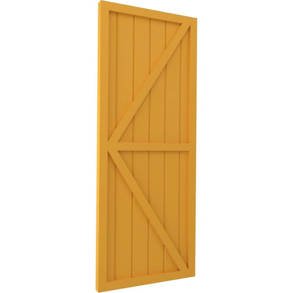 Ekena Millwork Americraft 6-Board Wood 2 Equal Panel Frmd Board-n-Batten Shutters w/Dubl Z-Bar, ARW102BF621X33TUH, PR - ARW102BF621X33TUH