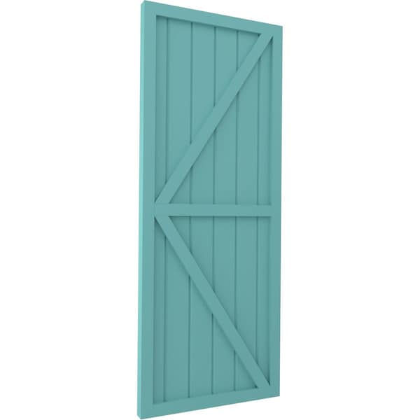 Ekena Millwork Americraft 6-Board Wood 2 Equal Panel Frmd Board-n-Batten Shutters w/Dubl Z-Bar, ARW102BF621X50PTH, PR - ARW102BF621X50PTH