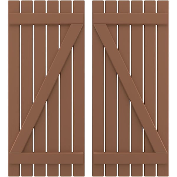 Ekena Millwork Americraft 6-Board (2 Batten) Wood Spaced Board-n-Batten Shutters w/ Z-Bar, ARW102SB623X73BTH, PR - ARW102SB623X73BTH