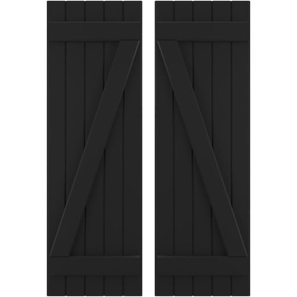 Ekena Millwork Americraft 5-Board (2 Batten) Wood Joined Board-n-Batten Shutters w/ Z-Bar, ARW102BB518X70BLH, PR - ARW102BB518X70BLH