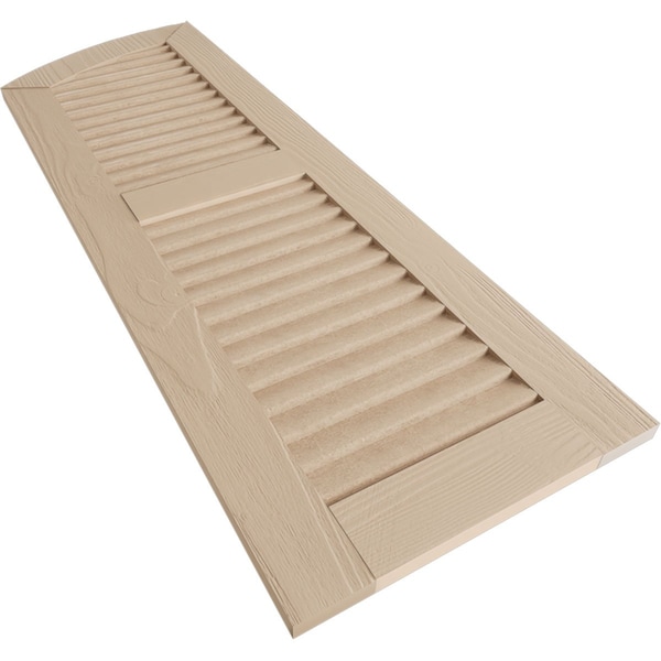 Ekena Millwork Sandblasted 2 Equal Louver w/Elliptical Top Faux Wood Shutters, 12W x 32H 28 Low Side, PR - SHULVL12X32SDPR