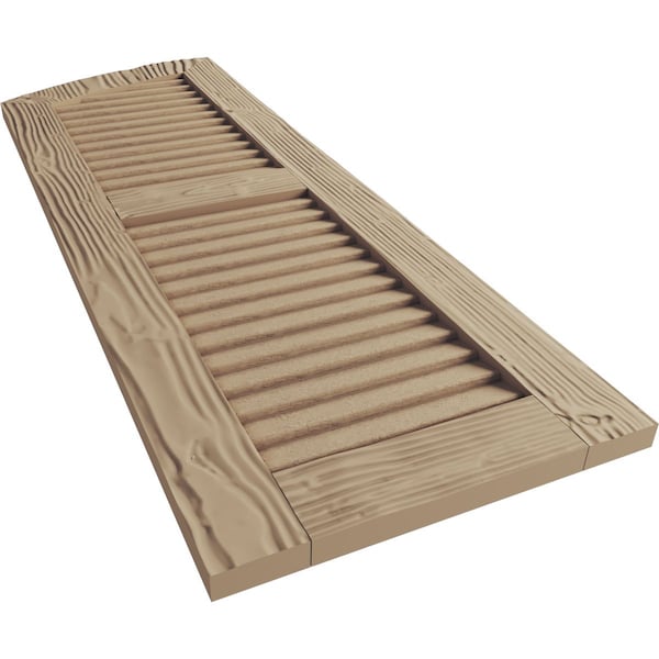Ekena Millwork Sandblasted 2 Equal Louver w/Elliptical Top Faux Wood Shutters, 12W x 32H 28 Low Side, PR - SHULVL12X32SDPR