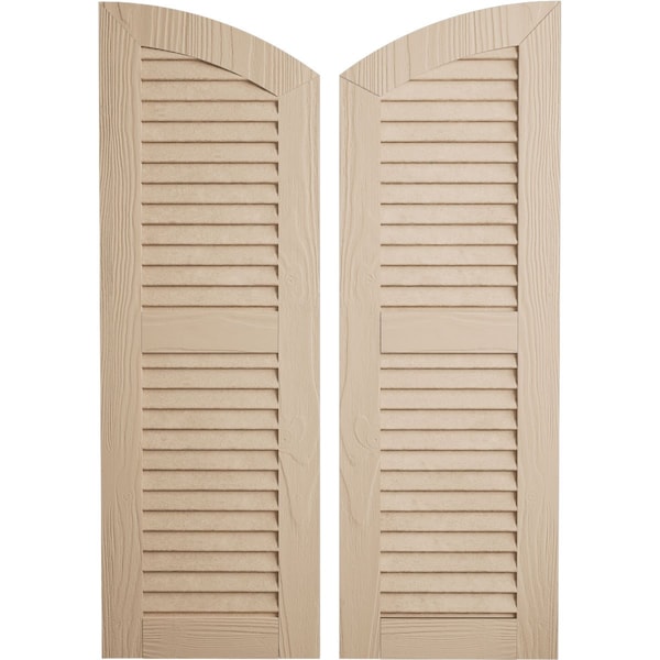 Ekena Millwork Sandblasted 2 Equal Louver w/Elliptical Top Faux Wood Shutters, 12W x 32H 28 Low Side, PR - SHULVL12X32SDPR