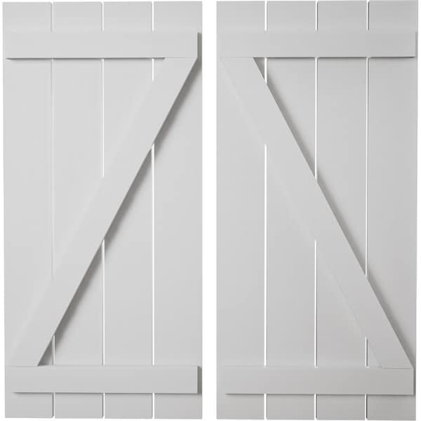 Ekena Millwork Rustic Four Board Spaced Board-n-Batten Smooth Faux Wood Shutters w/Z-Board, 23 1/2W x 50H, PR - SHUBSZ23X50SMPR