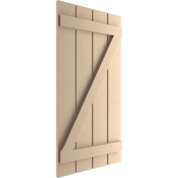 Ekena Millwork Rustic Four Board Spaced Board-n-Batten Smooth Faux Wood Shutters w/Z-Board, 23 1/2W x 50H, PR - SHUBSZ23X50SMPR