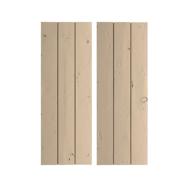 Ekena Millwork Rustic Three Board Joined Board-n-Batten Knotty Pine Faux Wood Shutters w/No Batten, 16 1/2"W x 80"H - SHUBJN16X80KPPR