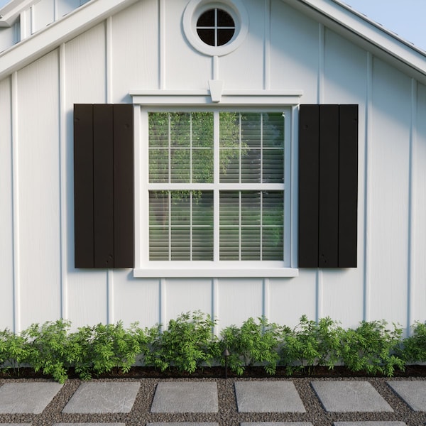 Ekena Millwork Rustic Three Board Joined Board-n-Batten Knotty Pine Faux Wood Shutters w/No Batten, 16 1/2"W x 80"H - SHUBJN16X80KPPR