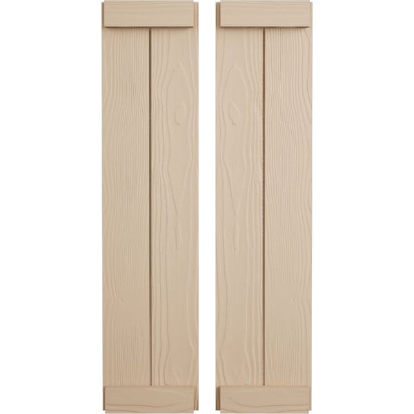 Ekena Millwork Rustic Two Board Joined Board-n-Batten Sandblasted Faux Wood Shutters w/End Batten, 11W x 70H, PR - SHUBJE11X70SDPR