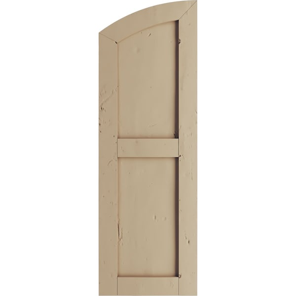 Ekena Millwork Knotty Pine 2 Equal Flat Panel w/Elliptical Top Faux Wood Shutters, 18W x 32H 26 Low Side, PR - SHUFPL18X32KPPR