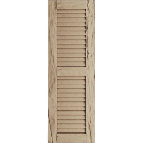 Ekena Millwork Rustic Two Equal Louver Riverwood Faux Wood Shutters (Per Pair), Primed Tan, 18"W x 48"H - SHULV18X48RWPR