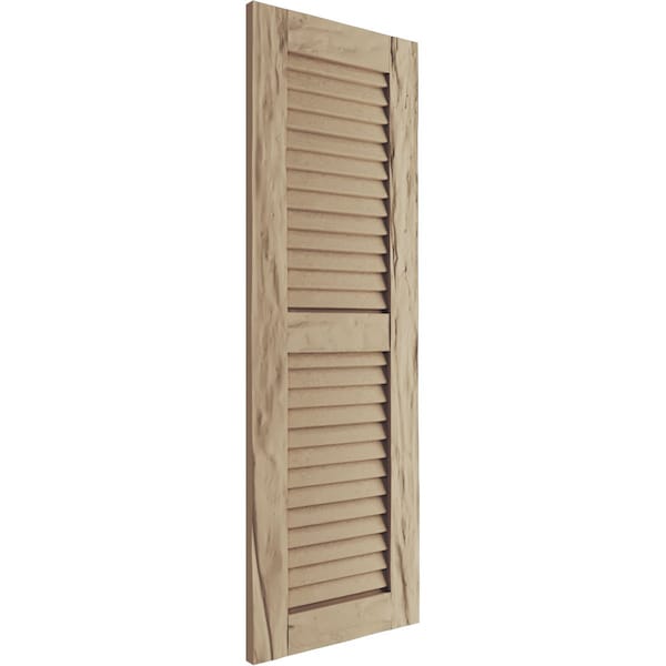 Ekena Millwork Rustic Two Equal Louver Riverwood Faux Wood Shutters (Per Pair), Primed Tan, 18"W x 48"H - SHULV18X48RWPR