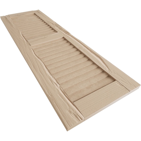 Ekena Millwork Rustic Two Equal Louver Riverwood Faux Wood Shutters (Per Pair), Primed Tan, 18"W x 48"H - SHULV18X48RWPR