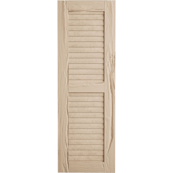 Ekena Millwork Rustic Two Equal Louver Riverwood Faux Wood Shutters (Per Pair), Primed Tan, 18"W x 48"H - SHULV18X48RWPR