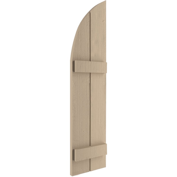 Ekena Millwork Rough Cedar 2 Board Joined Board-n-Batten w/Quarter Round Arch Top Faux Wood Shutters, 11W x 66H, PR - SHUBJQ11X66RCPR