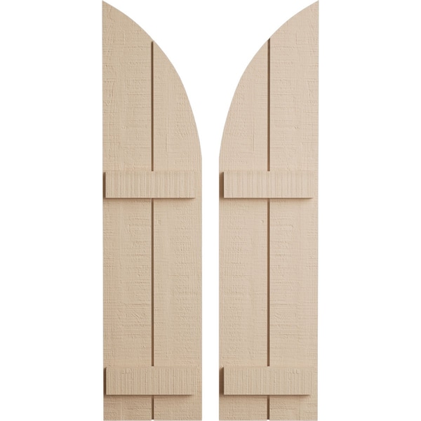 Ekena Millwork Rough Cedar 2 Board Joined Board-n-Batten w/Quarter Round Arch Top Faux Wood Shutters, 11W x 66H, PR - SHUBJQ11X66RCPR